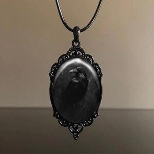 Gothic crow cross pendant Halloween necklace